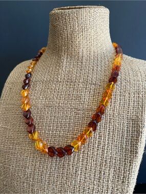 Genuine Amber Bead Necklace - Two-Tone Brown & Yellow